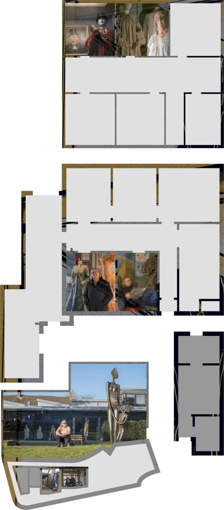 Floor plan of Oxfordshire Museum with superimposed images on top.